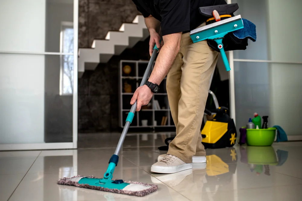 Man doing professional home cleaning service