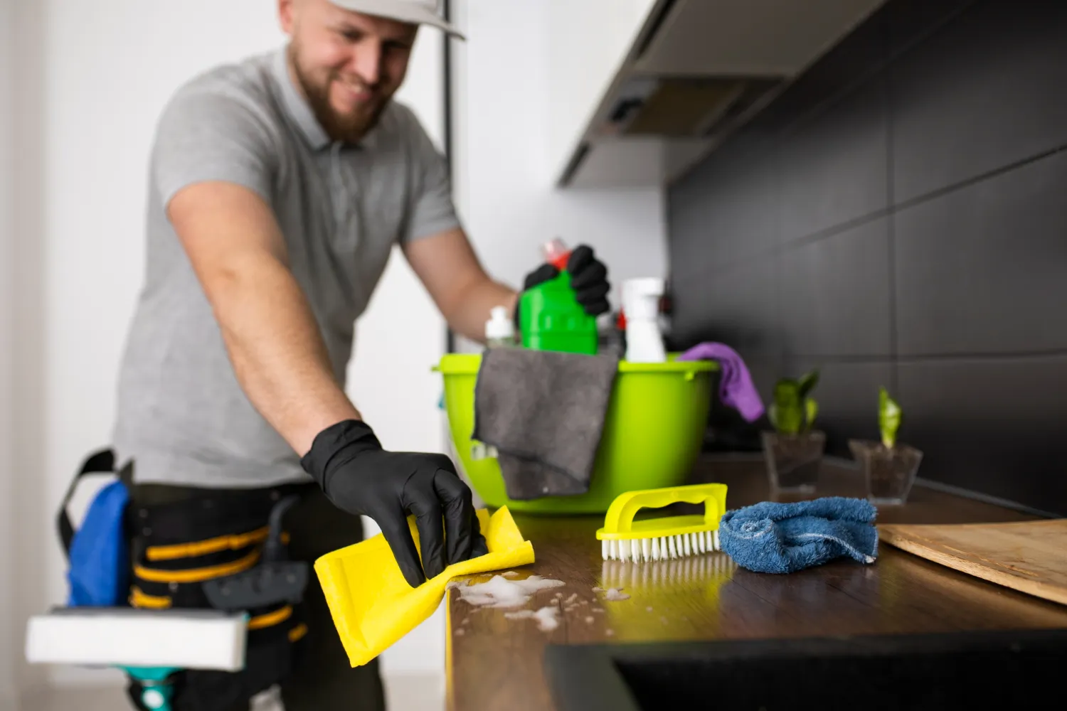 Man doing professional home cleaning service